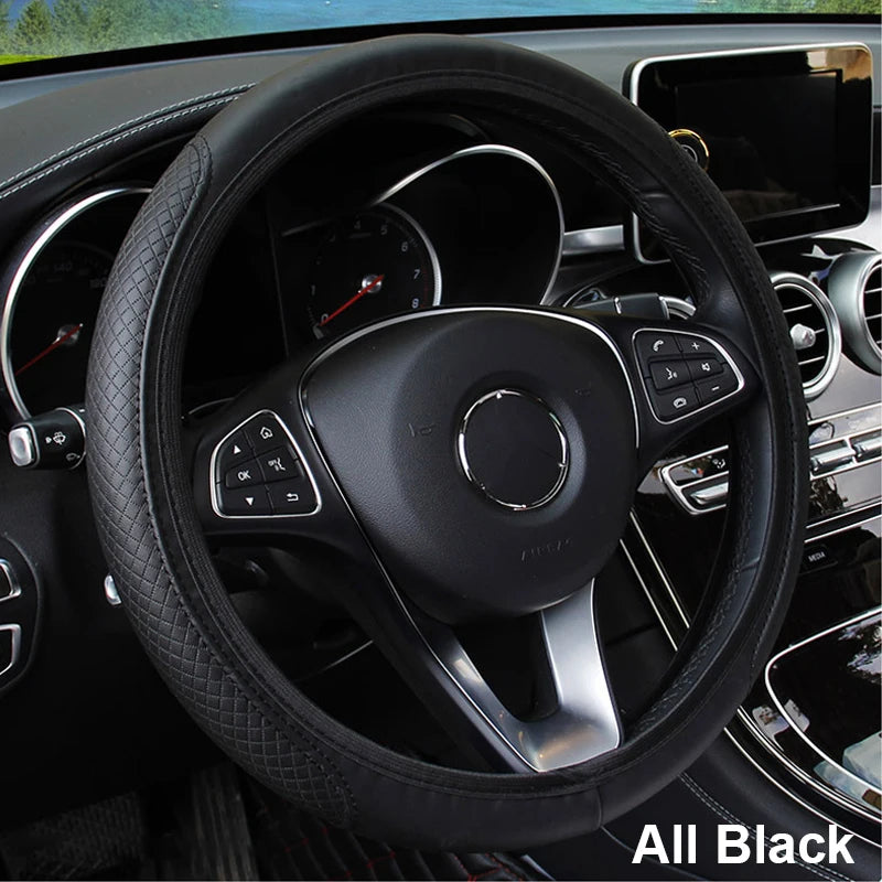 Diamond Pattern Leather Steering Wheel Cover