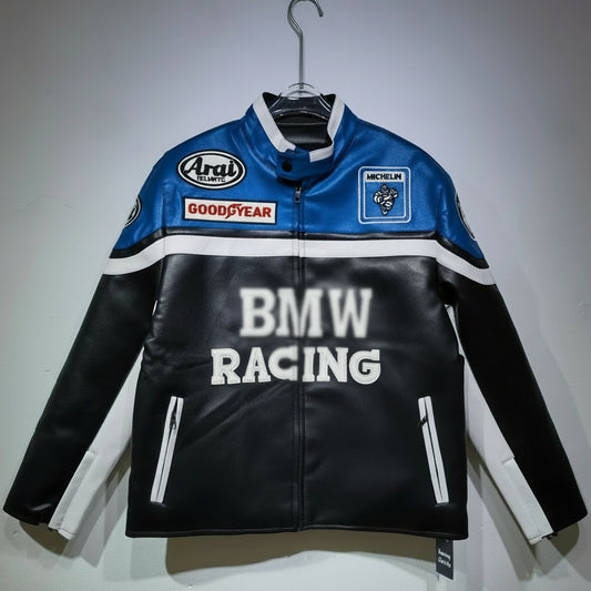 Retro Patchwork Faux Leather Jacket BW