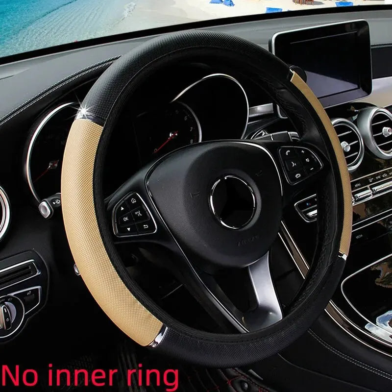 Black Leather Steering Wheel Cover