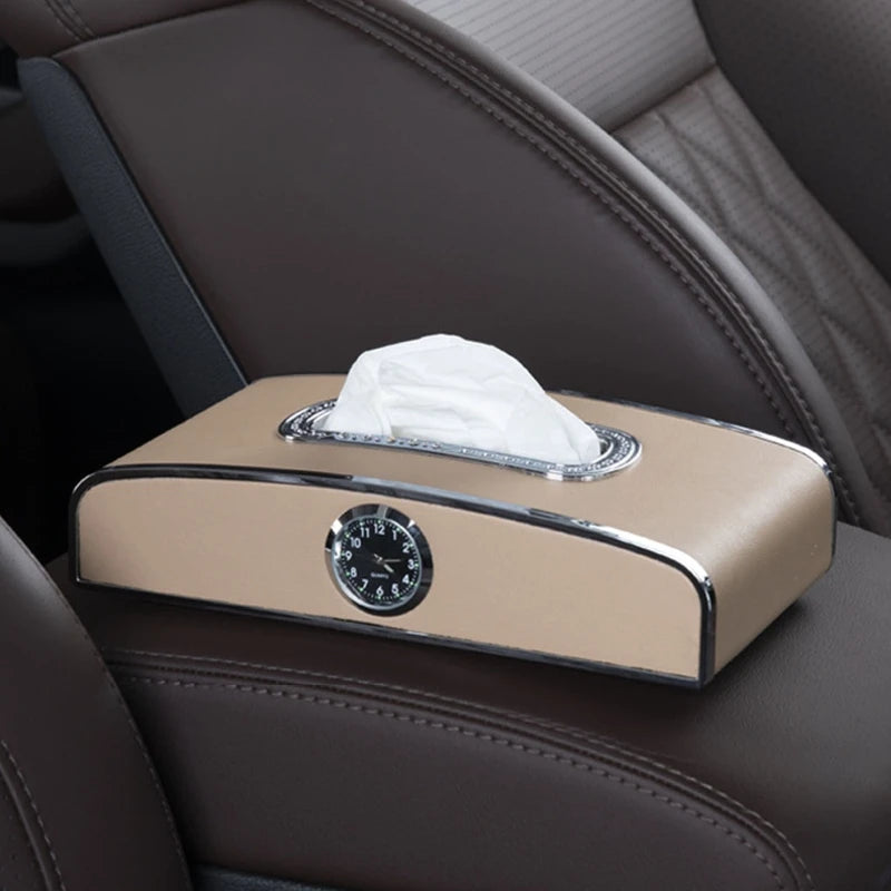 Luxury Car Tissue Box with Crystal Clock