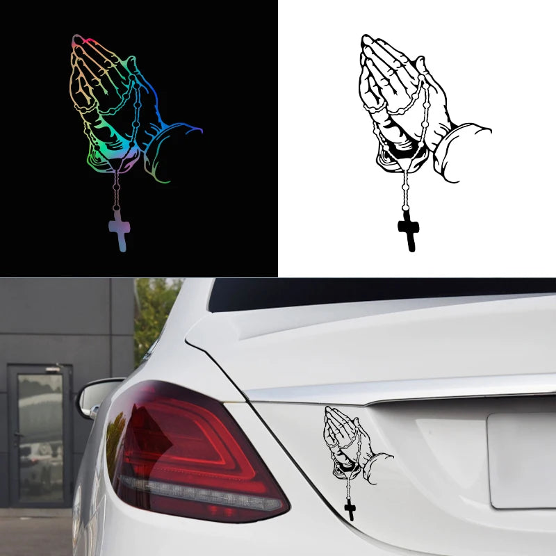 Praying Hands Rosary Car Sticker