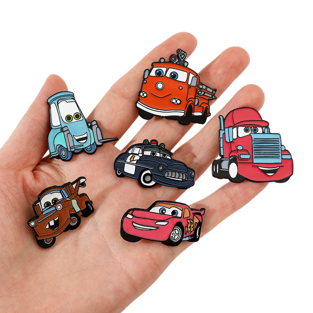6-teiliges Cartoon-Brosche-Autos-Emaille-Pin-Set