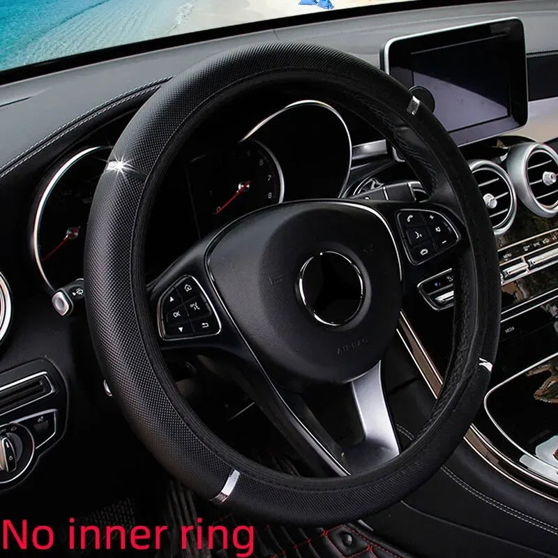 Black Leather Steering Wheel Cover