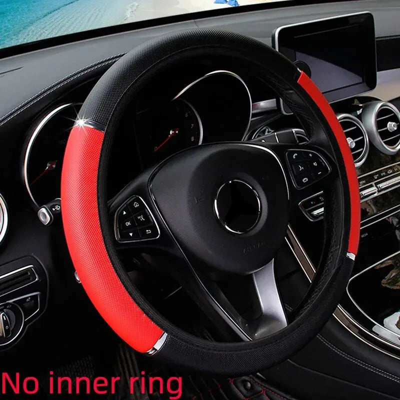 Black Leather Steering Wheel Cover