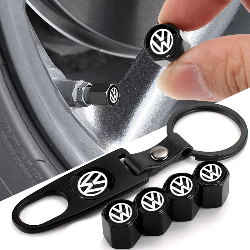 Emblem Tire Valve Caps with Keychain