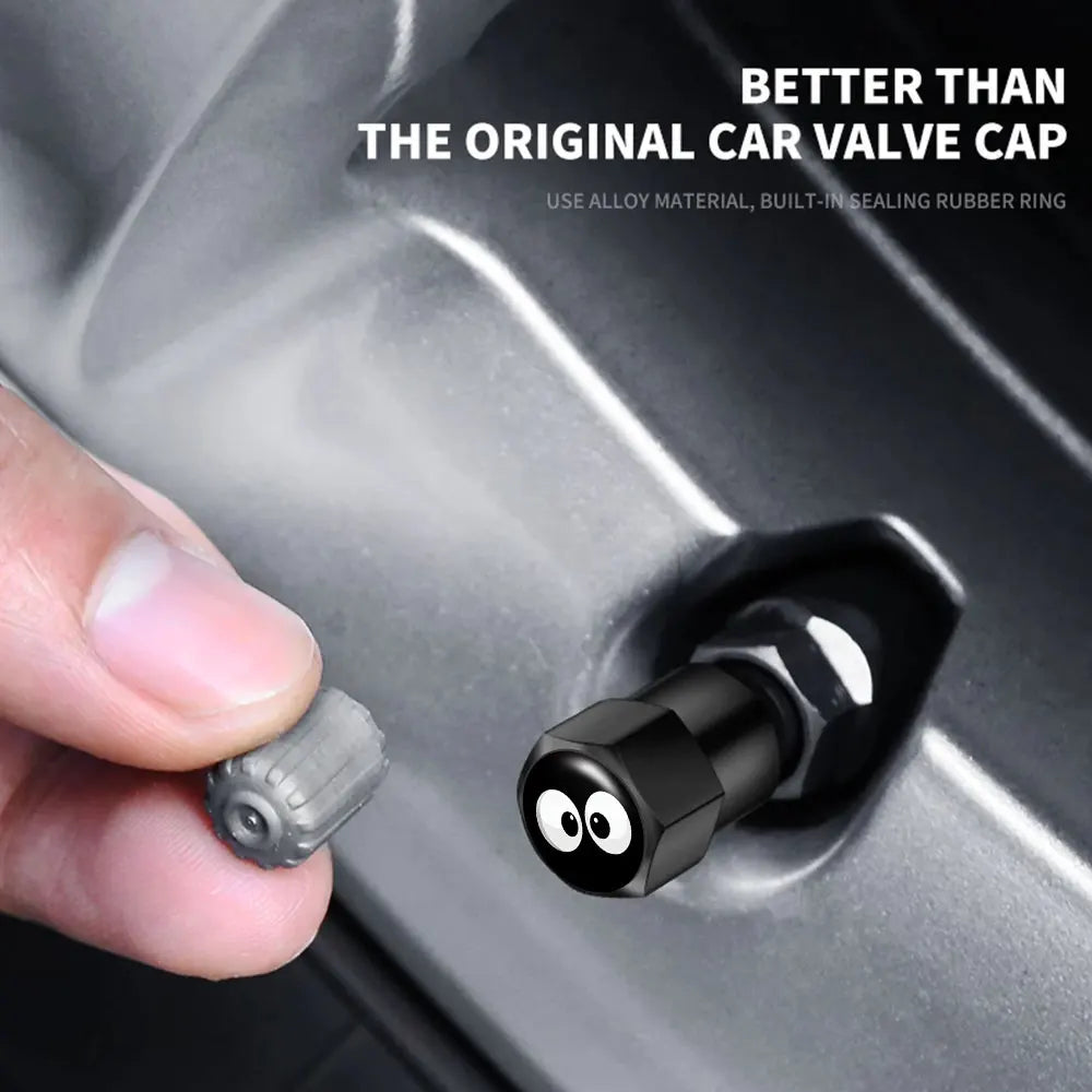 4PCS Car Valve Cap Cute Eyes Print