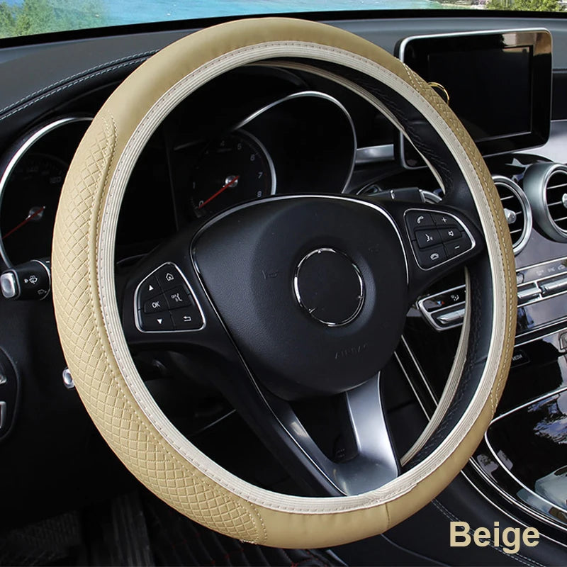 Diamond Pattern Leather Steering Wheel Cover