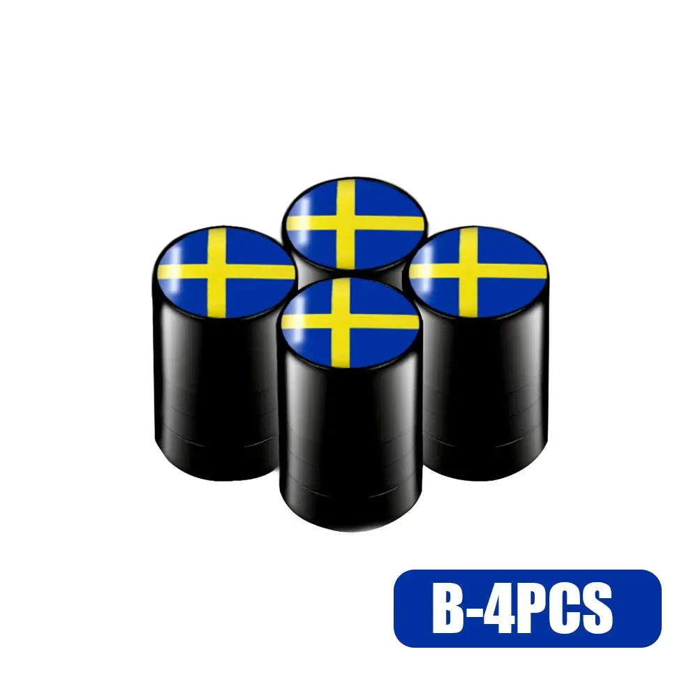 4 Pcs Sweden Flag Valve Caps