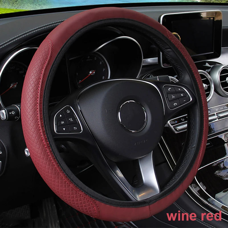 Diamond Pattern Leather Steering Wheel Cover