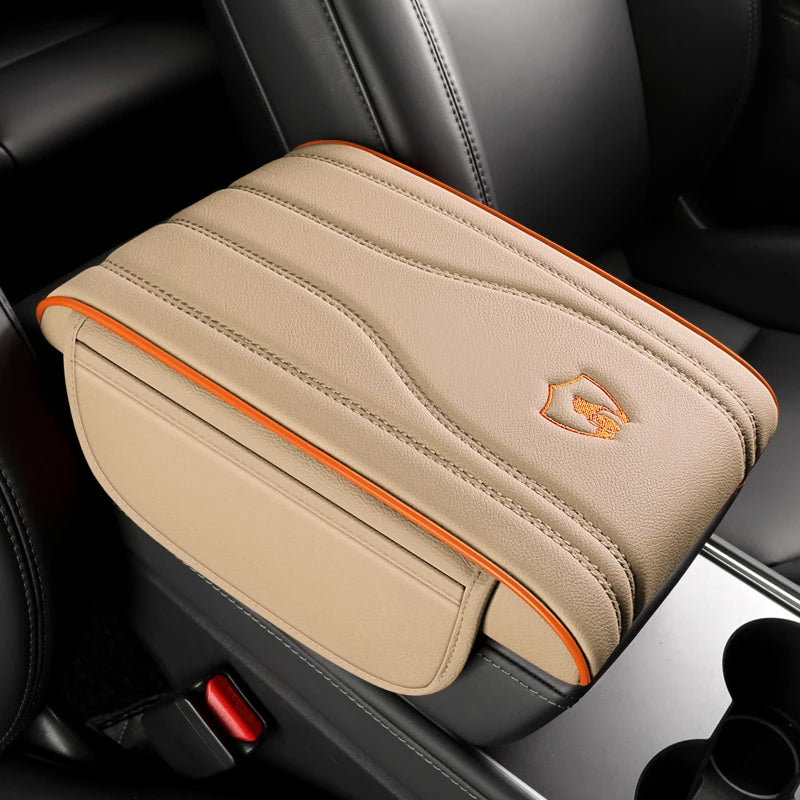 Premium Leather Car Armrest Cushion with Side Storage