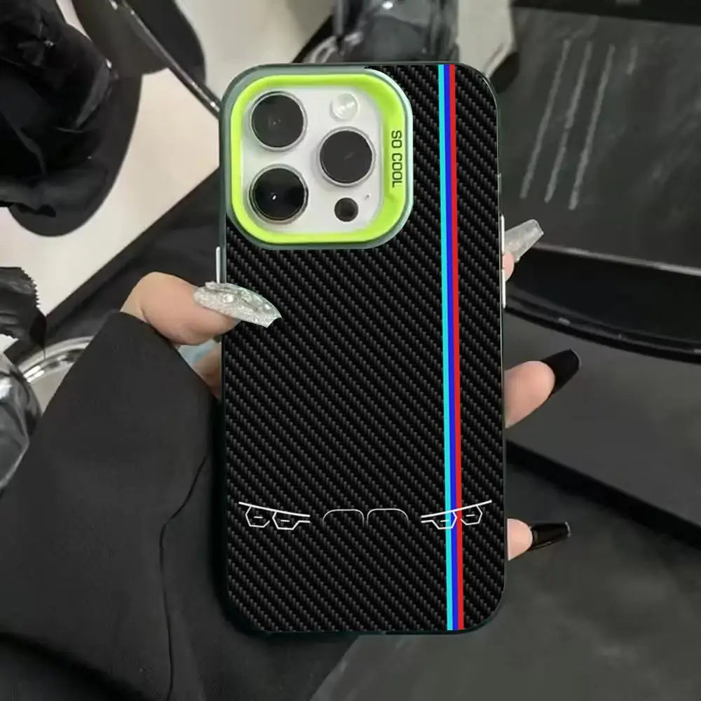 Custodia per iPhone in fibra di carbonio con luci per auto
