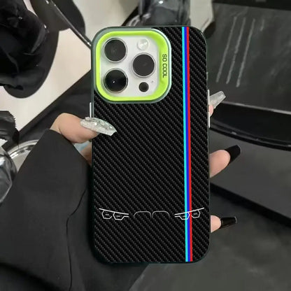 Custodia per iPhone in fibra di carbonio con luci per auto