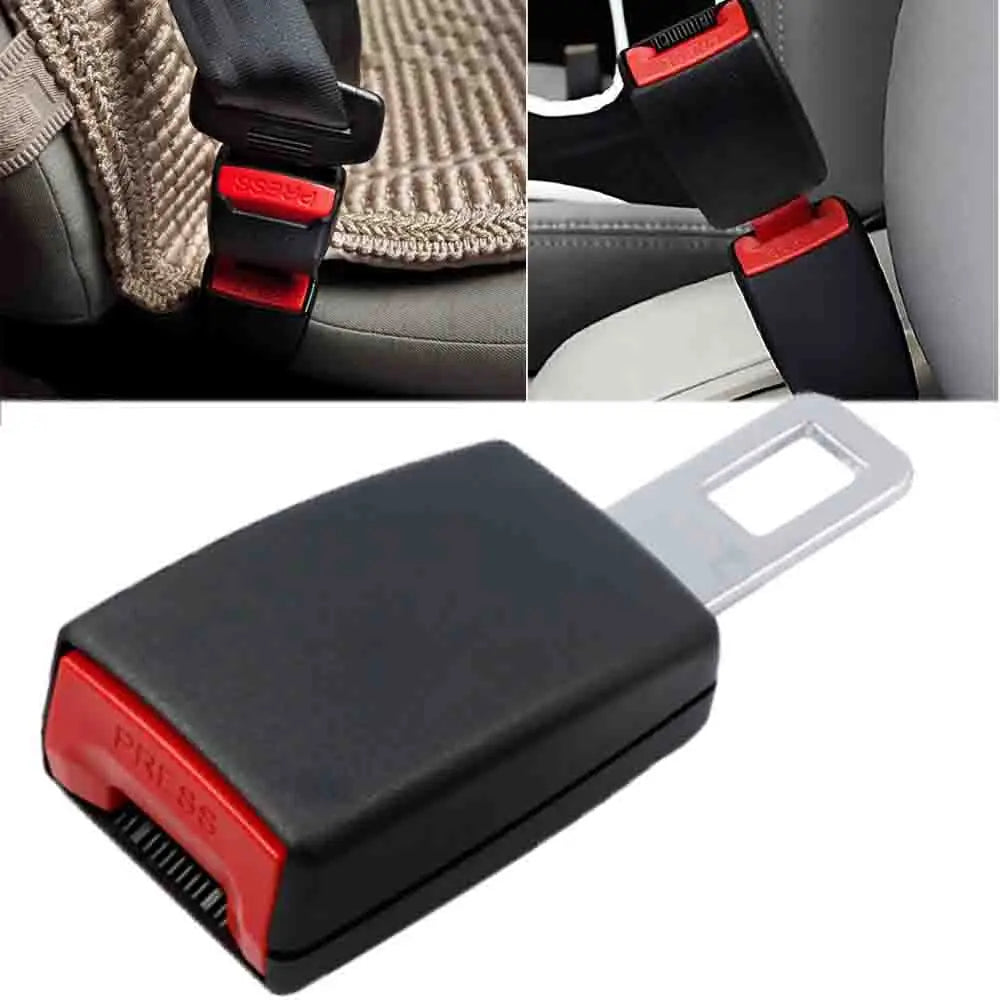 Seat belt buckle extender plugged into a car seat belt buckle