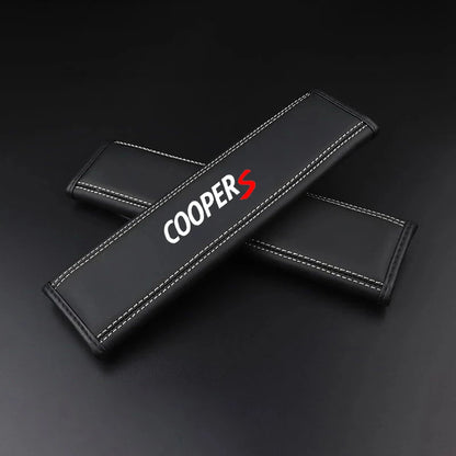 2Pcs Cooper S Leather Seat Belt Covers 