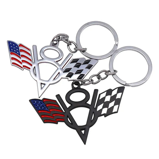 V8 Flag Metal Keychain 