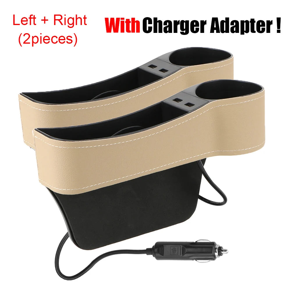 Car Seat Gap Storage Box with USB Charger 