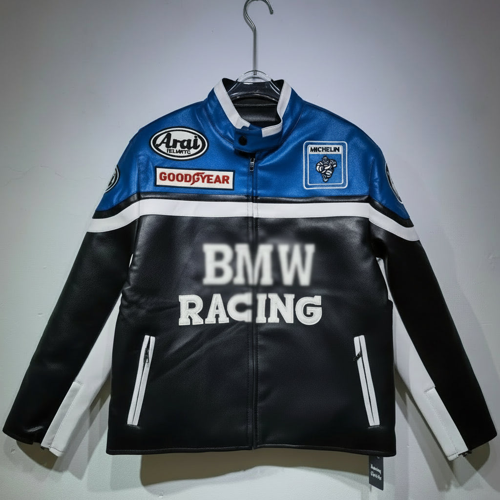 Retro Patchwork Faux Leather Jacket BW