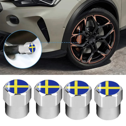 4 Pcs Sweden Flag Valve Caps 