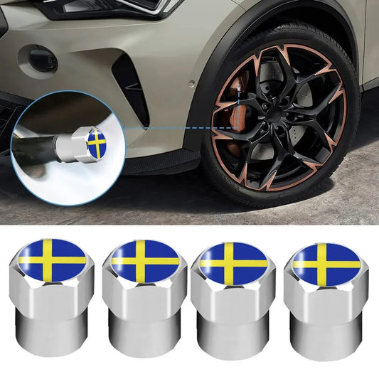 4 Pcs Sweden Flag Valve Caps 