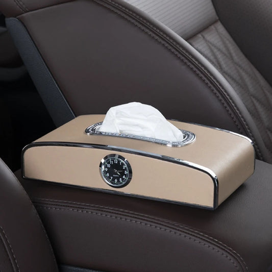 Luxury Car Tissue Box with Crystal Clock