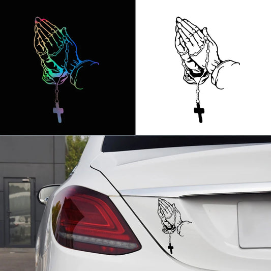 Praying Hands Rosary Car Sticker