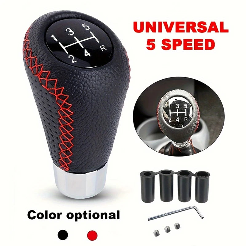 Universal 5-Speed Leather Gear Shift Knob 