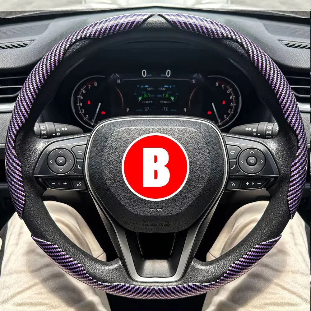 3PCS Car Steering Wheel Cover Carbon Fiber
