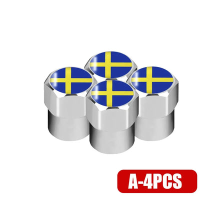 4 Pcs Sweden Flag Valve Caps 