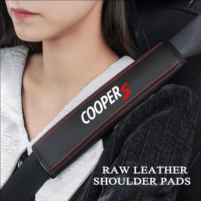 2Pcs Cooper S Leather Seat Belt Covers 
