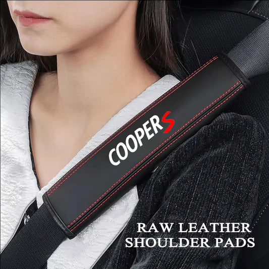 2Pcs Cooper S Leather Seat Belt Covers 