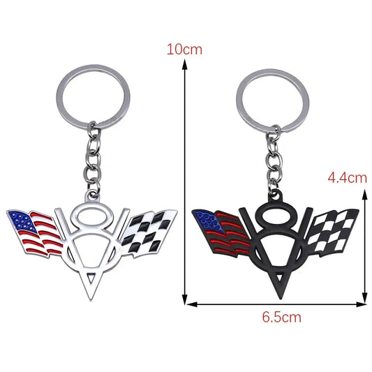 V8 Flag Metal Keychain 