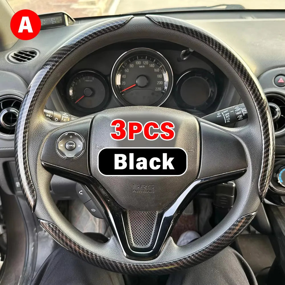 3PCS Car Steering Wheel Cover Carbon Fiber