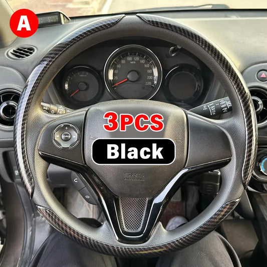 3PCS Car Steering Wheel Cover Carbon Fiber