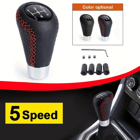 Universal 5-Speed Leather Gear Shift Knob 