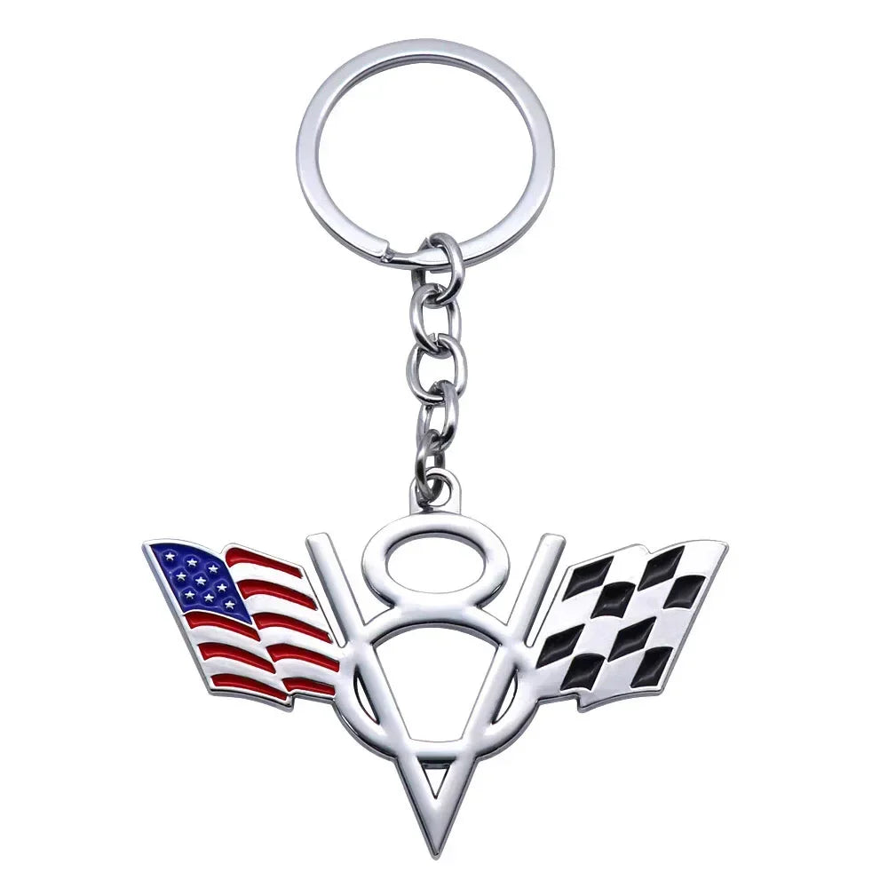 V8 Flag Metal Keychain 