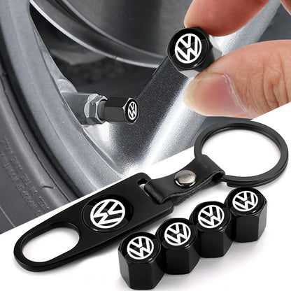 Emblem Tire Valve Caps with Keychain