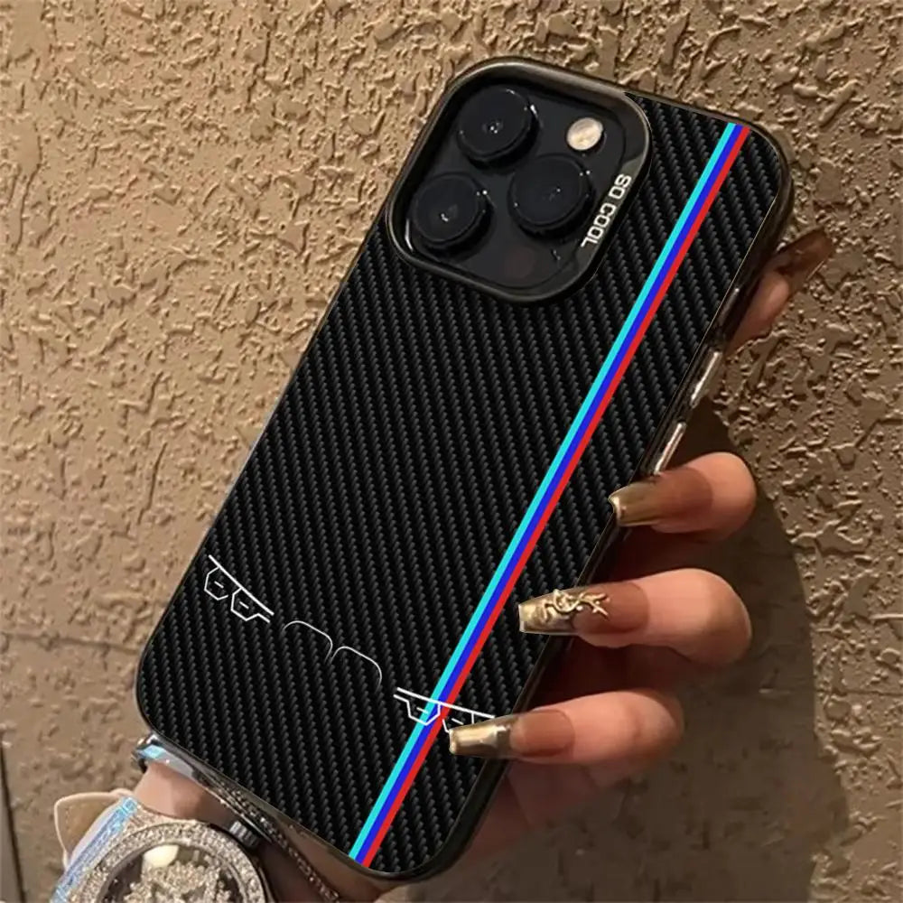 Custodia per iPhone in fibra di carbonio con luci per auto