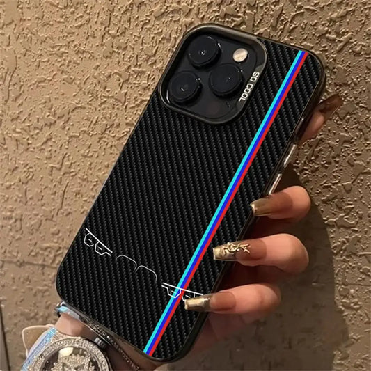 Custodia per iPhone in fibra di carbonio con luci per auto