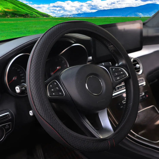Diamond Pattern Leather Steering Wheel Cover