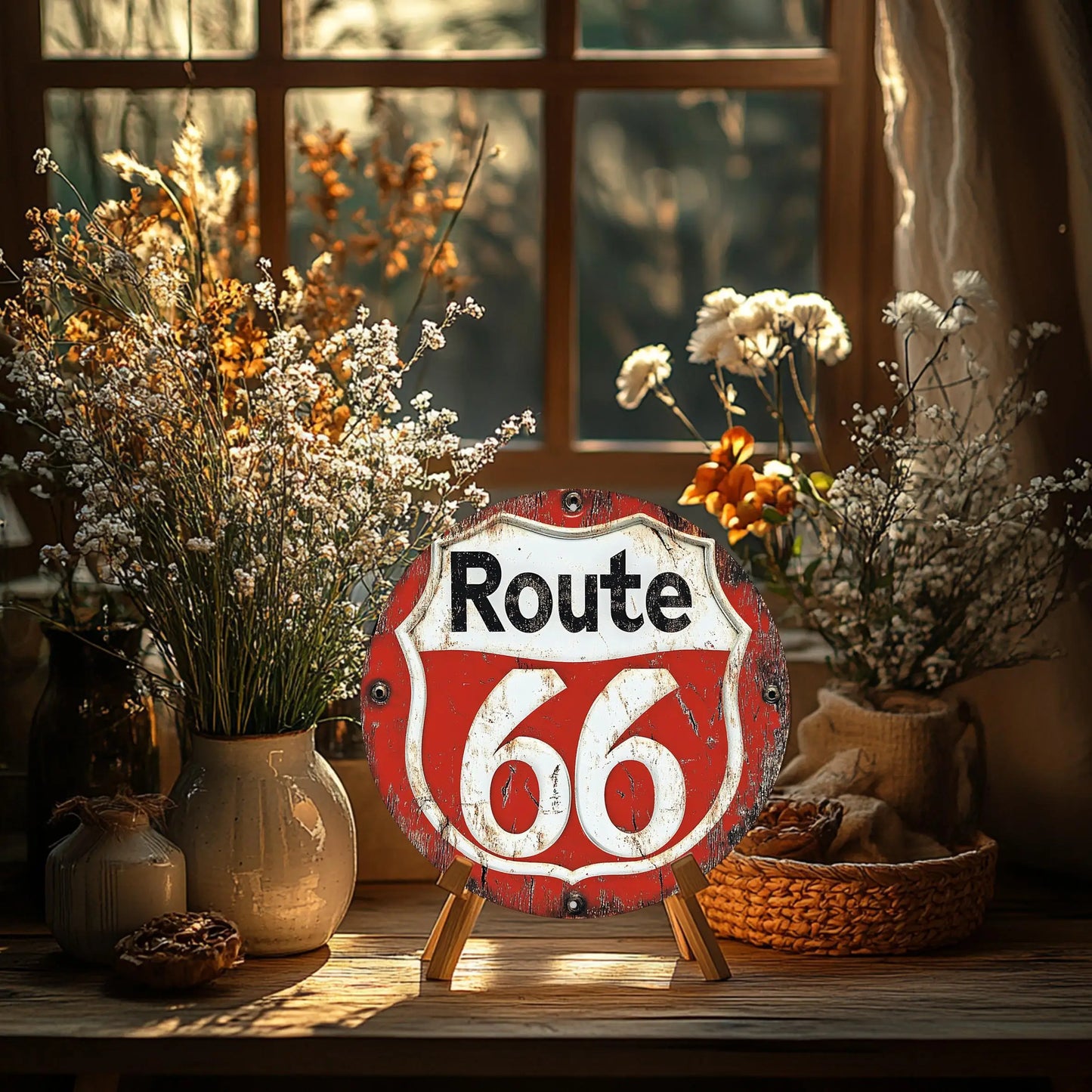 لافتة معدنية من الألومنيوم طراز Vintage Route 66