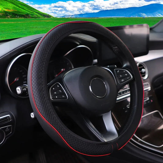 Diamond Pattern Leather Steering Wheel Cover