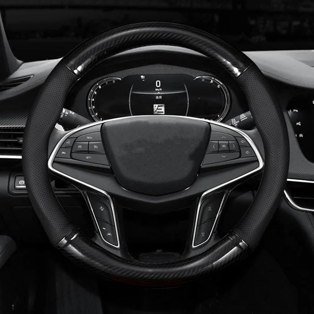 Red and Black Leather Steering Wheel Cover