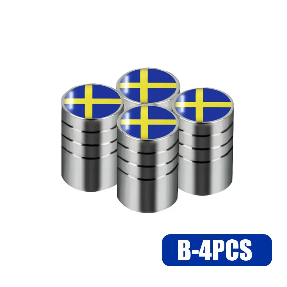 4 Pcs Sweden Flag Valve Caps 