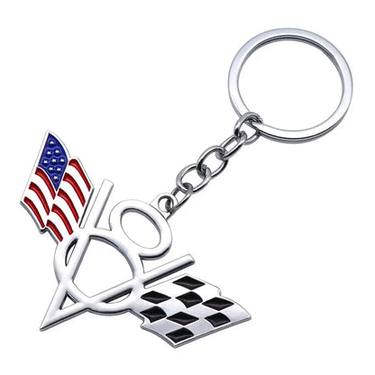 V8 Flag Metal Keychain 