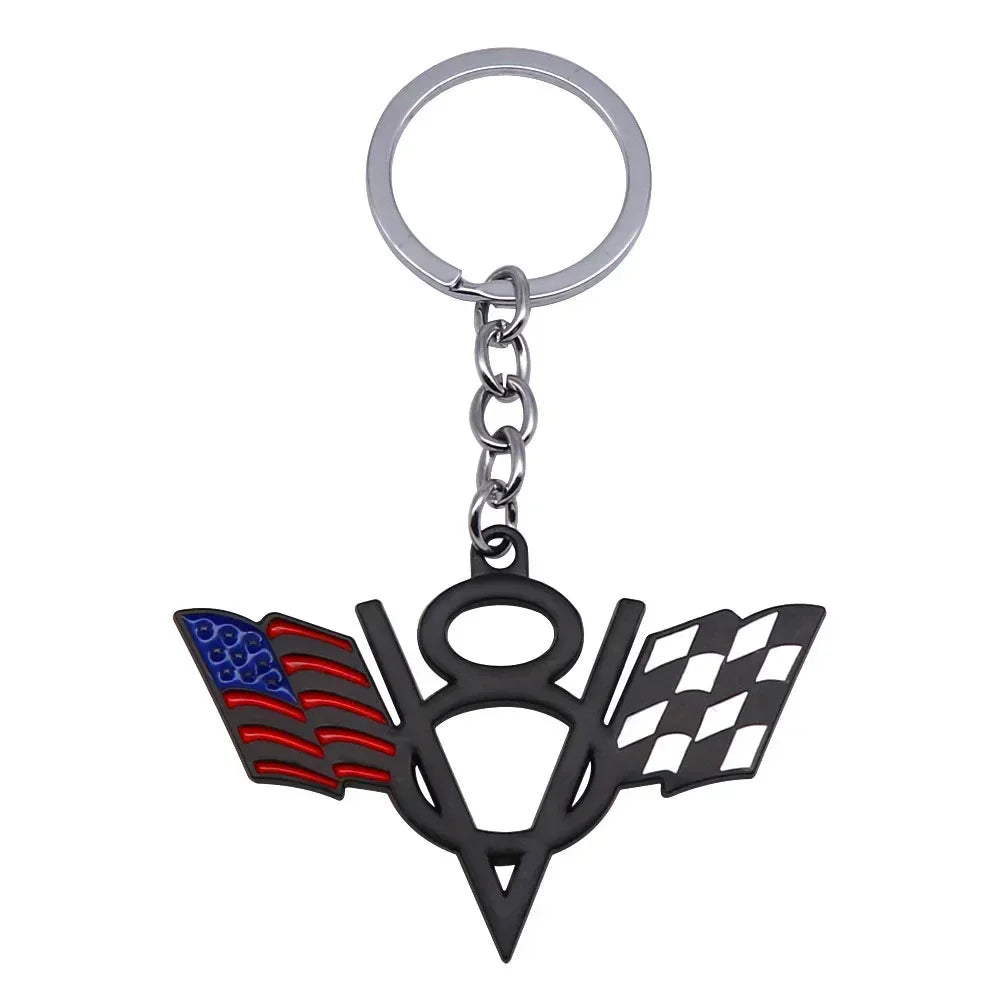 V8 Flag Metal Keychain 