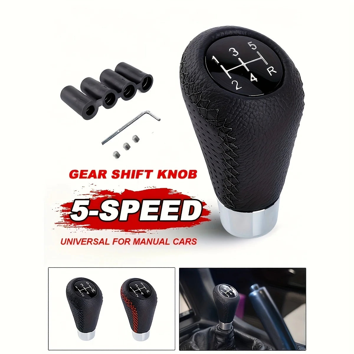 Universal 5-Speed Leather Gear Shift Knob 